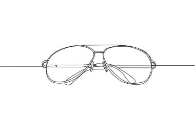 Beyaz arka planda siluette zarif bir güneş gözlüğü çizgisi devam ediyor. Doğrusal biçimlendirilmiş. Minimalist.