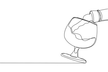 Beyaz arka planda sürekli bir sıra viski bardağa, siluet şeklinde dökülüyor. Doğrusal biçimlendirilmiş. Minimalist.