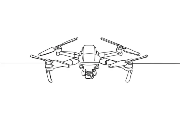 Folyamatos Egy Sor Quadcopter Kamera Drón Sziluett Fehér Háttérrel Lineáris — Stock Vector