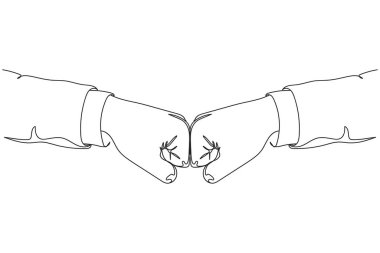 Beyaz bir arka planda siluet içinde sürekli bir yumruk darbesi iş konseptine karşı. Doğrusal biçimlendirilmiş. Minimalist.