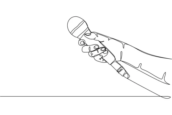 Kontinuierliche Zeile Einer Hand Die Ein Mikrofon Interview Führt Das — Stockvektor