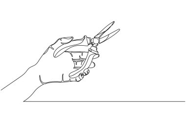 Beyaz bir arka planda sürekli kerpetenle kerpetenle el ele tutuşmalar. Doğrusal biçimlendirilmiş. Minimalist.