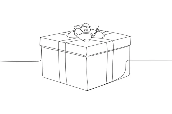 Continuo Una Línea Caja Regalo Artesanal Navidad Feliz Año Nuevo — Vector de stock