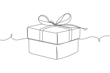 Aralıksız bir el işi hediye kutusu mutlu yıllar siluet içinde beyaz arka planda. Doğrusal biçimlendirilmiş. Minimalist.