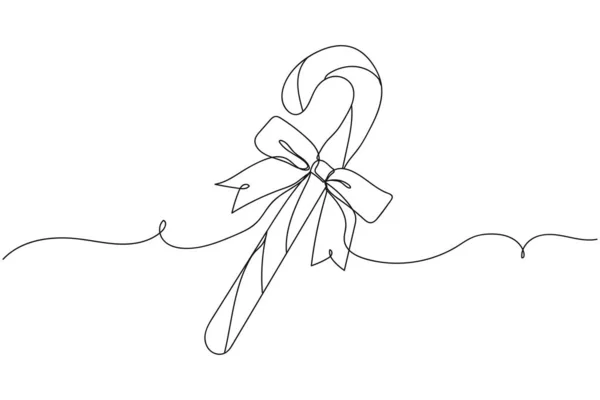 Eine Durchgehende Linie Weihnachtsbonbons Mit Schleife Silhouette Auf Weißem Hintergrund — Stockvektor
