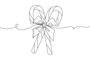 Beyaz bir arka planda iki noel şekerini siluetle sürekli bir araya getiriyoruz. Doğrusal biçimlendirilmiş. Minimalist.