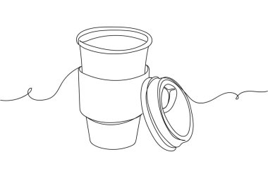 Beyaz arka planda siluet şeklinde, boş bir kahvenin bir satırını alıp götürmeye devam et. Doğrusal biçimlendirilmiş. Minimalist.
