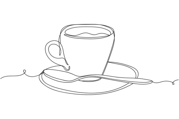 Continu Une Ligne Café Matin Tasse Silhouette Sur Fond Blanc — Image vectorielle