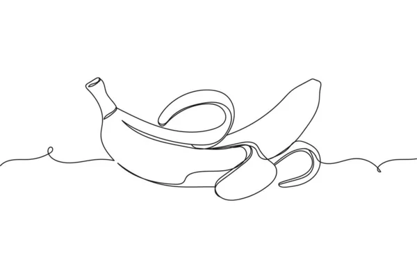 Una Línea Continua Plátano Pelado Silueta Sobre Fondo Blanco Linear — Vector de stock