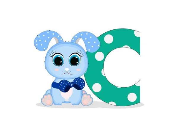 Cute Cartoon Blue Rabbit Boy Letter Perfect Greeting Cards Party — 스톡 벡터