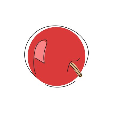 Asgari düzeyde. Beyaz arka planda doğrusal stilize edilmiş bir elma. Poşetlerdeki, posterlerdeki, kartlardaki parmak izleri için vektör illüstrasyonu.