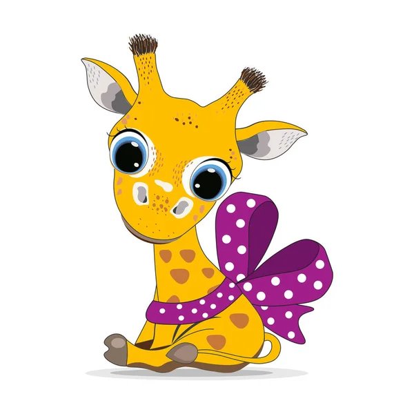 Jolie Girafe Bébé Dessin Animé Avec Ruban Arc Parfait Pour — Image vectorielle