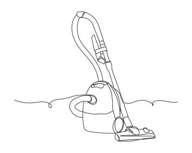 Continuous one line of new vacuum cleaner in silhouette on a white background. Linear stylized.Minimalist.