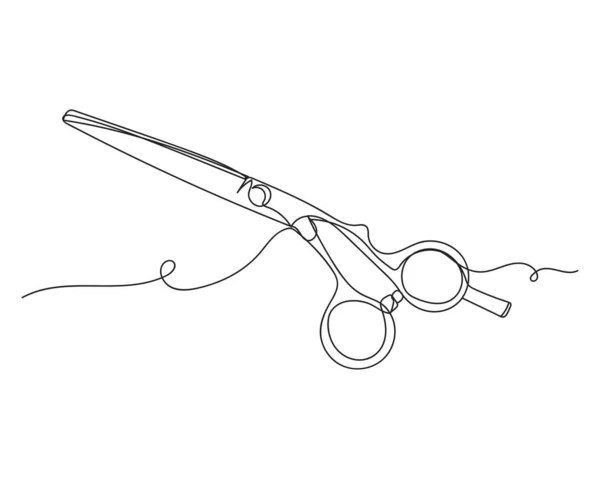 Continuous One Line Scissors Shears Professional Barber Hair Cutting Silhouette — Stock Vector