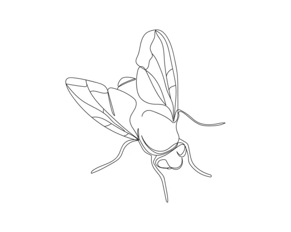 Continuous One Line Drawing Fly Silhouette White Background Linear Stylized — Διανυσματικό Αρχείο