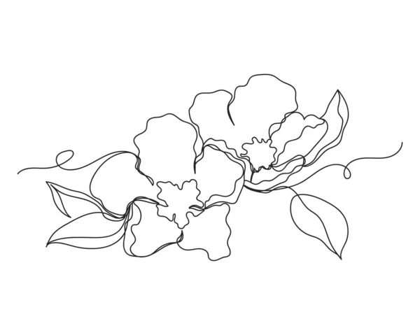 Disegno Continuo Una Linea Fiori Mandorlo Fioriti Ramo Sottile Silhouette — Vettoriale Stock