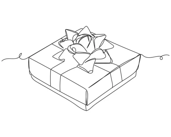 Dessin Continu Une Ligne Boîte Cadeau Noël Anniversaire Silhouette Sur — Image vectorielle