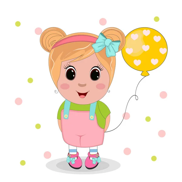Nette Cartoon Baby Schöne Mädchen Mit Luftballon Perfekt Für Grußkarten — Stockvektor