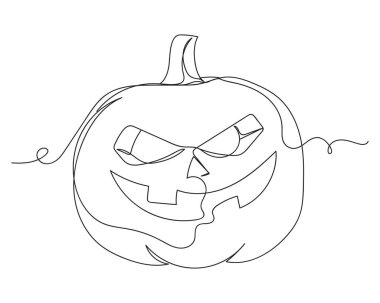 Beyaz arka planda cadılar bayramı balkabağı silueti çizimleri devam ediyor. Doğrusal biçimlendirilmiş. Minimalist.