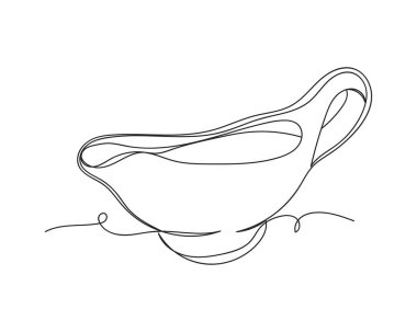 Beyaz arka planda sürekli bir sos çizimi silueti. Doğrusal biçimlendirilmiş. Minimalist.