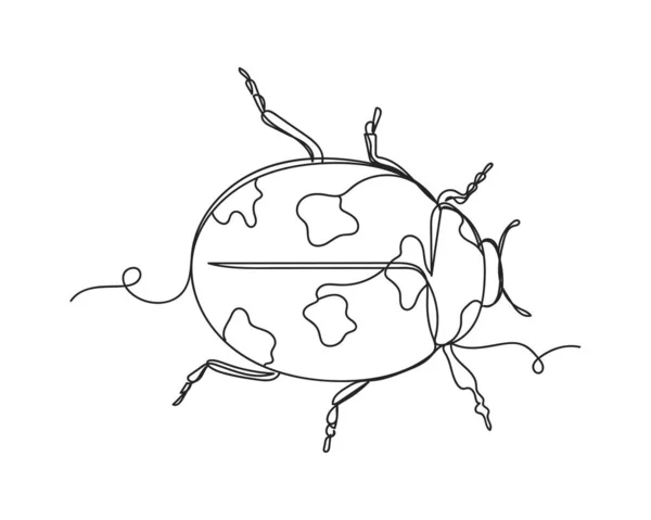 白い背景にシルエットでテントウムシの連続1行の図面 線形スタイル ミニマリスト — ストックベクタ