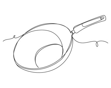 Beyaz arka planda tava ya da tavanın silüet halinde sürekli bir çizimi. Doğrusal biçimlendirilmiş. Minimalist.