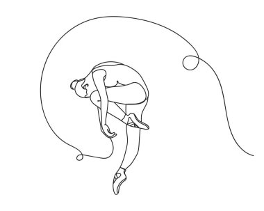 Continuous one line drawing of ballerina dancing in silhouette on a white background. Linear stylized.Minimalist.