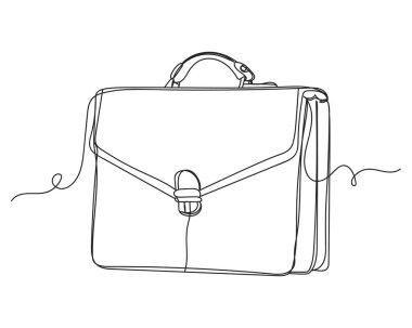 Continuous one line drawing of briefcase with buckle in silhouette on a white background. Linear stylized.Minimalist.