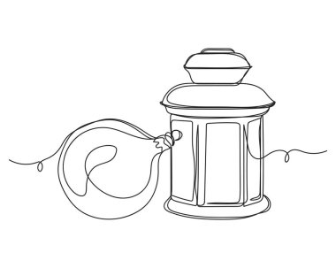 Continuous one line drawing of christmas lantern and christmas ball in silhouette on a white background. Linear stylized.Minimalist.