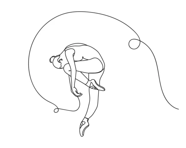 Continuous One Line Drawing Ballerina Dancing Silhouette White Background Linear — Stok Vektör