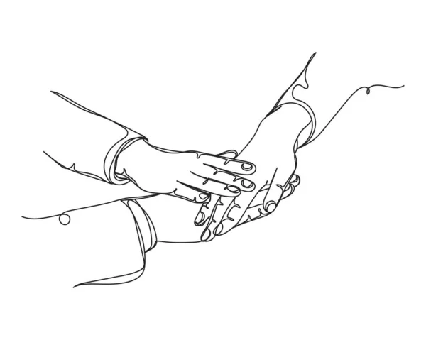 Continuous One Line Drawing Business People Putting Hands Together Again — Διανυσματικό Αρχείο