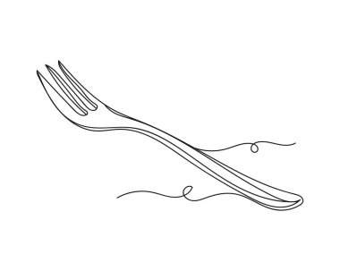 Continuous one line drawing of small dessert fork in silhouette on a white background. Linear stylized.Minimalist.