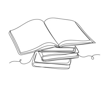 Continuous one line drawing of stack of books education concept in silhouette on a white background. Linear stylized.Minimalist.