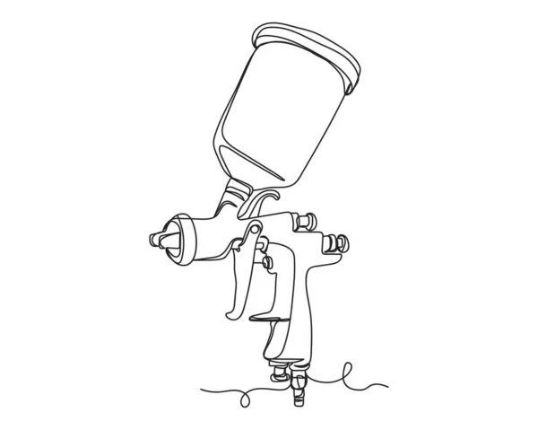 Continuous One Line Drawing Painting Spray Gun Silhouette White Background —  Vetores de Stock