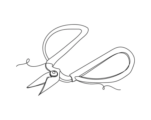 Continuous One Line Drawing Scissors Silhouette White Background Linear Stylized — Stock Vector