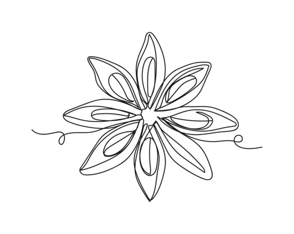 Continuous One Line Drawing Star Anise Silhouette White Background Linear — Stockový vektor