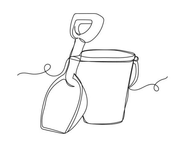 Continuous One Line Drawing Toy Bucket Spade Silhouette White Background — Διανυσματικό Αρχείο