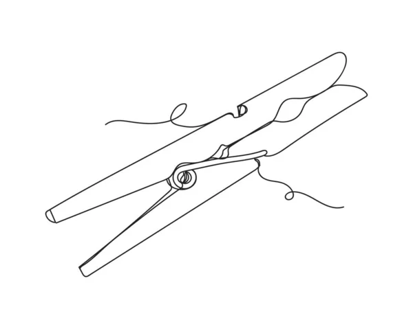 Continuous One Line Drawing Clothespin Silhouette White Background Linear Stylized — Vettoriale Stock
