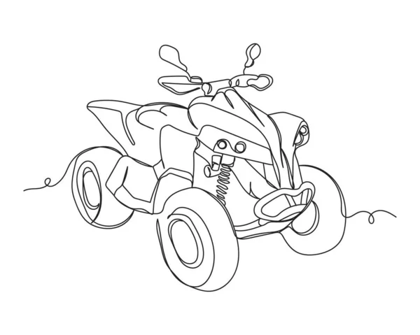 Continuous One Line Drawing Quad Bike Silhouette White Background Linear —  Vetores de Stock