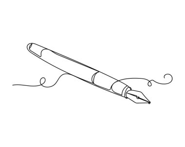 Beyaz arka planda güzel bir dolmakalem ve silüet çizimi devam ediyor. Doğrusal biçimlendirilmiş. Minimalist.