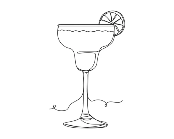 Dessin Continu Une Ligne Cocktail Alcoolisé Boisson Été Silhouette Sur — Image vectorielle