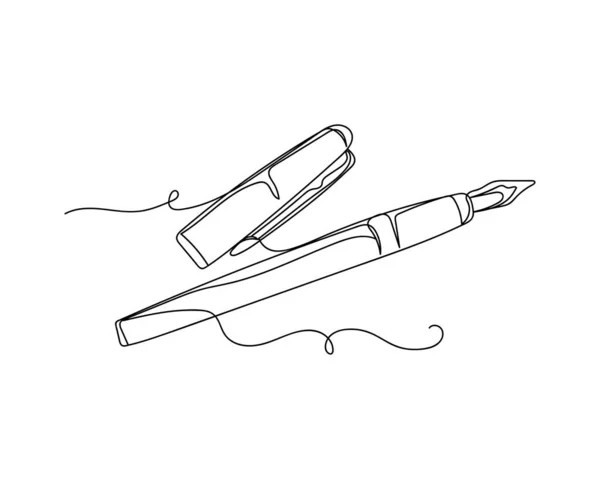 Непрерывный Однострочный Рисунок Красивой Перьевой Ручки Силуэтом Белом Фоне Линейный — стоковый вектор