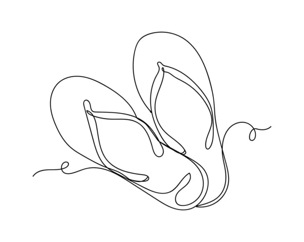 白い背景にシルエットでフリップフロップの連続1行の図面 線形スタイル ミニマリスト — ストックベクタ