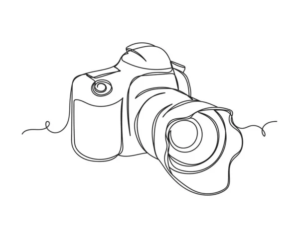 Desenho Contínuo Uma Linha Câmera Fotográfica Digital Silhueta Fundo Branco — Vetor de Stock