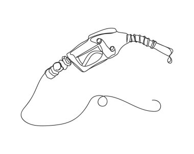 Beyaz arka planda sürekli bir enerji krizi benzin pompası ikonu çizimi var. Doğrusal biçimlendirilmiş. Minimalist.