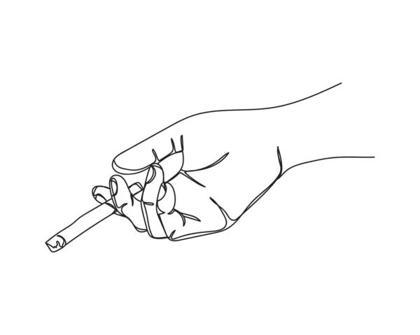 Dibujo Continuo Una Línea Mano Sosteniendo Icono Cigarrillo Silueta Sobre — Archivo Imágenes Vectoriales