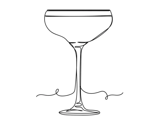 Ununterbrochene Einzeilige Zeichnung Eines Sektglases Silhouette Auf Weißem Hintergrund Lineare — Stockvektor