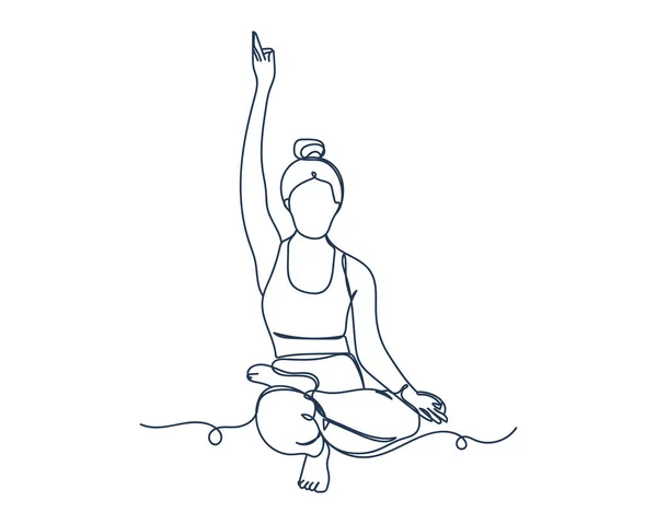 Disegno Continuo Una Linea Bella Icona Donna Yoga Silhouette Uno — Vettoriale Stock