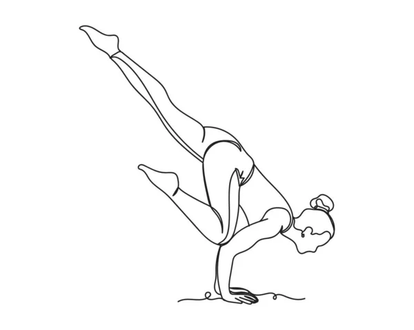 Ununterbrochene Einzeilige Zeichnung Einer Yoga Ikone Silhouette Auf Weißem Hintergrund — Stockvektor