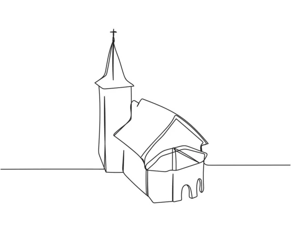 Dibujo Continuo Una Línea Del Icono Iglesia Silueta Sobre Fondo — Archivo Imágenes Vectoriales
